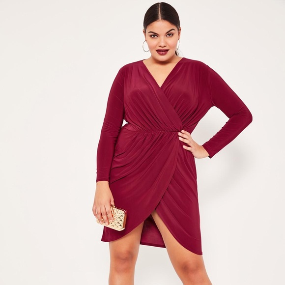 Burgundy Slinky Wrap Dress - Picture 2 of 5